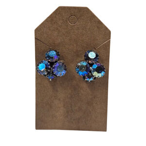Vintage Women's Earrings Clip-On Purple Blue Rhinestone AB Coating Sparkle